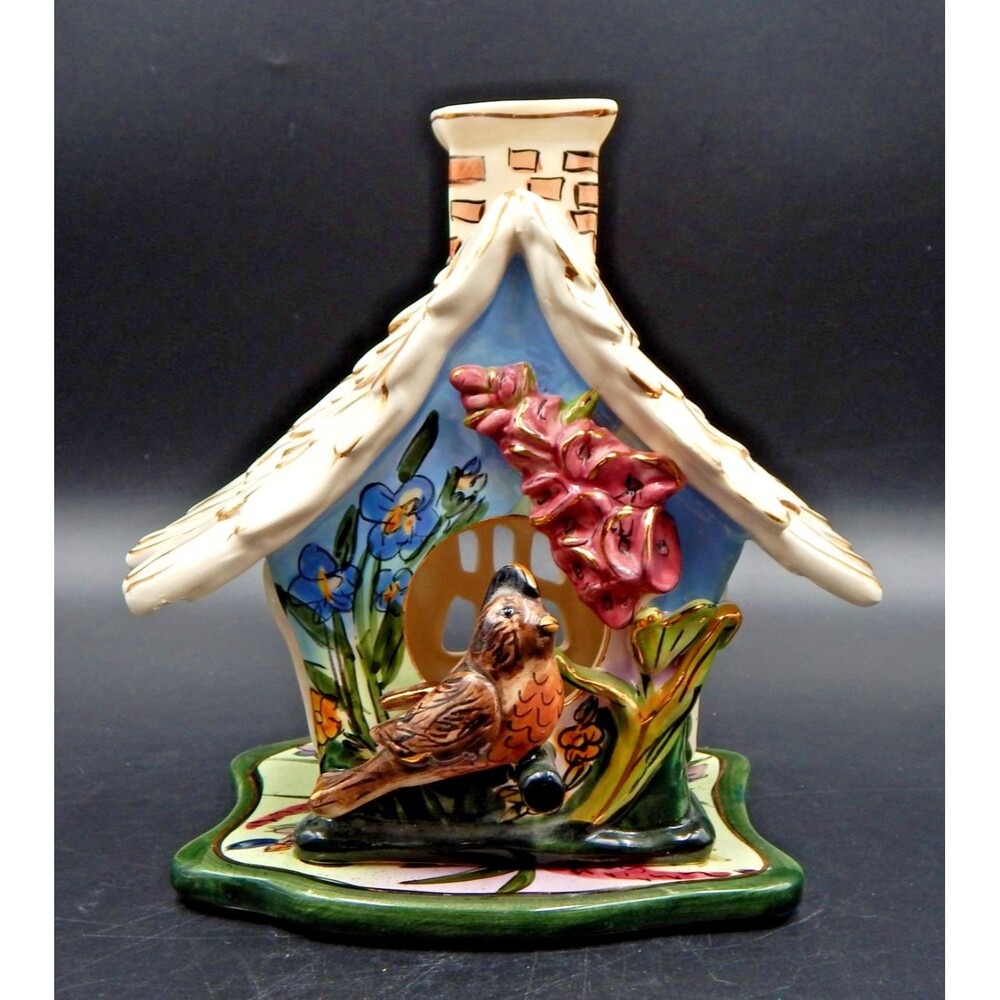 Blue Sky Clayworks Heather Goldminc Birdhouse CandleHolder 2002 Plate Illuminary